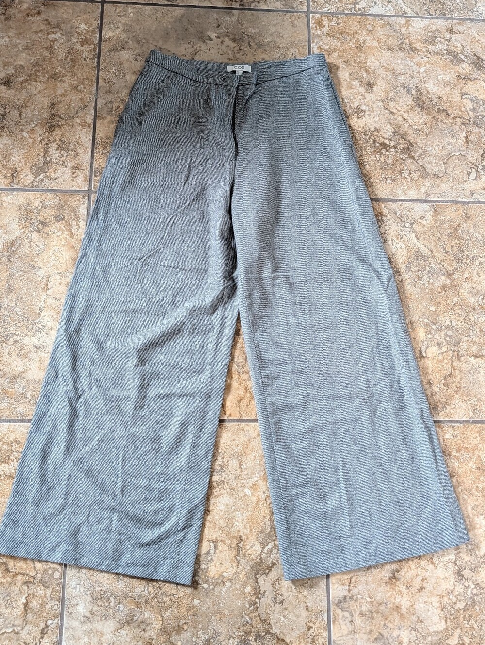 COS Grey Wool Cashmere Blend Twill Wide Leg Trousers Pants Size US 12 EU 44